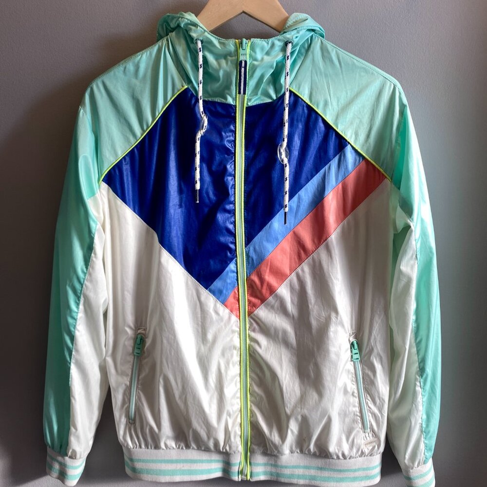 Pull&Bear Color Block Windbreaker - Teal, Blue, White